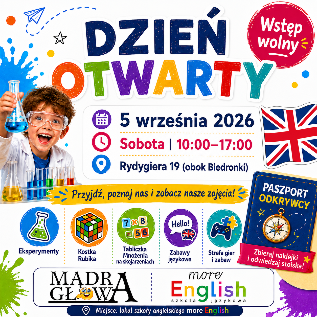 Dzień Otwarty Mądrej Głowy i more English — 5 września 2026, godz. 10:00–17:00, Rydygiera 19